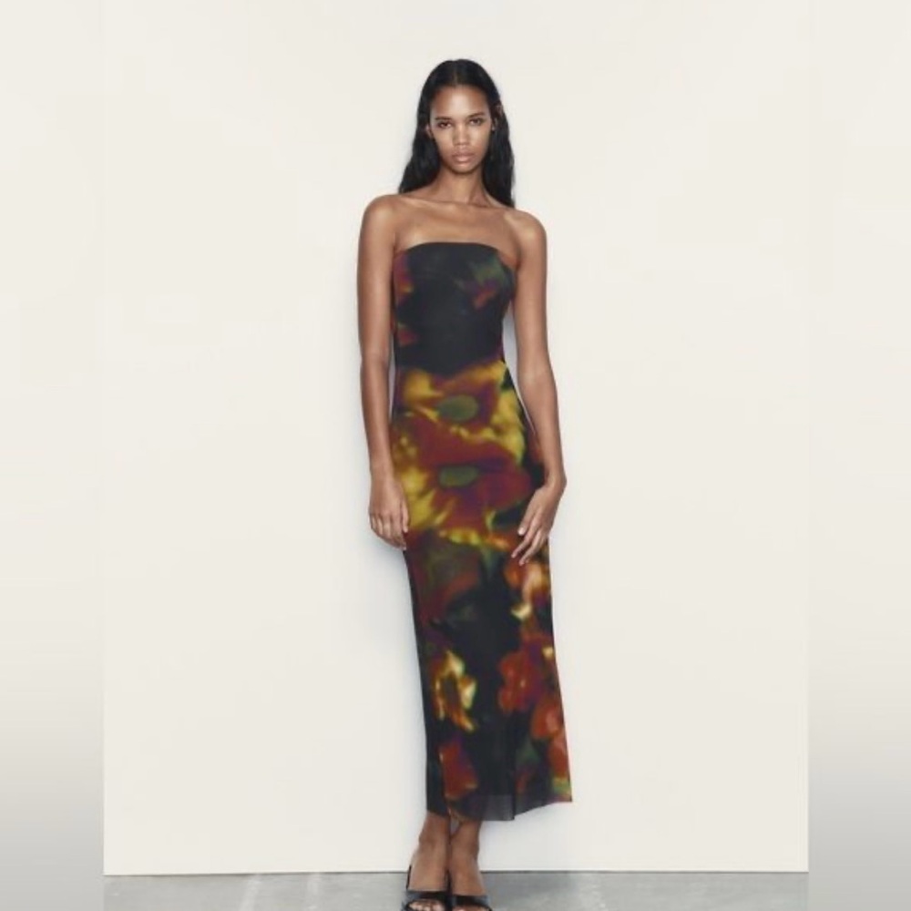 Zara Strapless Printed Fitted Dress